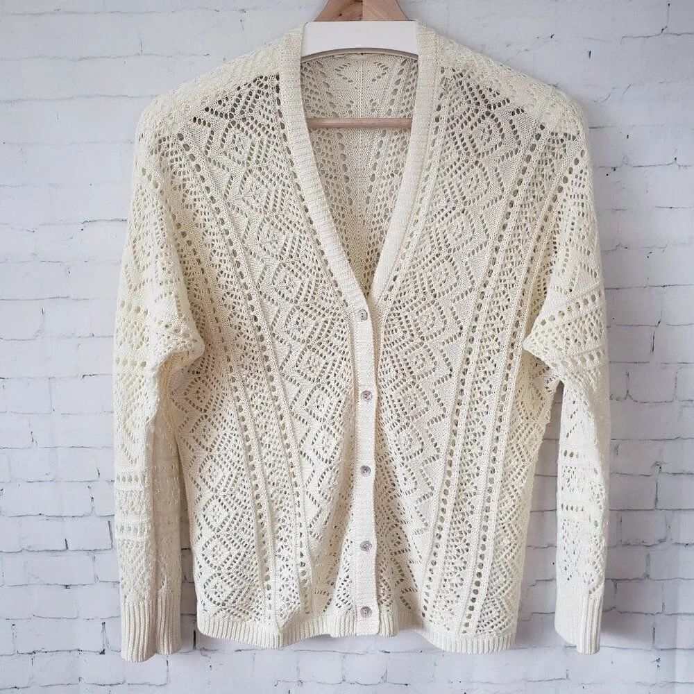 Cyrus Cottagecore Country Open Knit Sweater Size S Ivory Knit Cardigan *Flaw